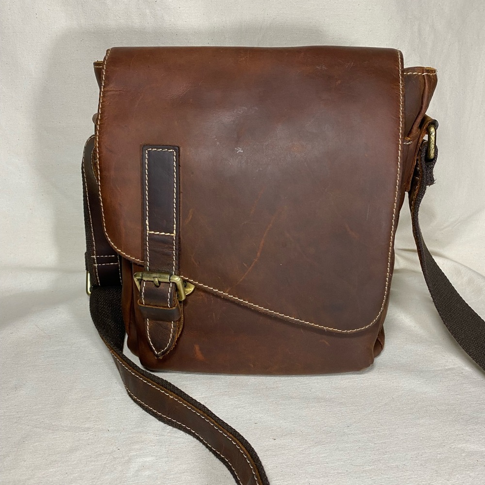 Brown Leather Messenger Bag Adjustable Strap
